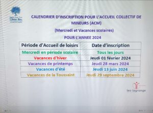 Lire la suite à propos de l’article CALENDRIER D’INSCRIPTION ACCUEIL DE LOISIRS 3-11 ANS