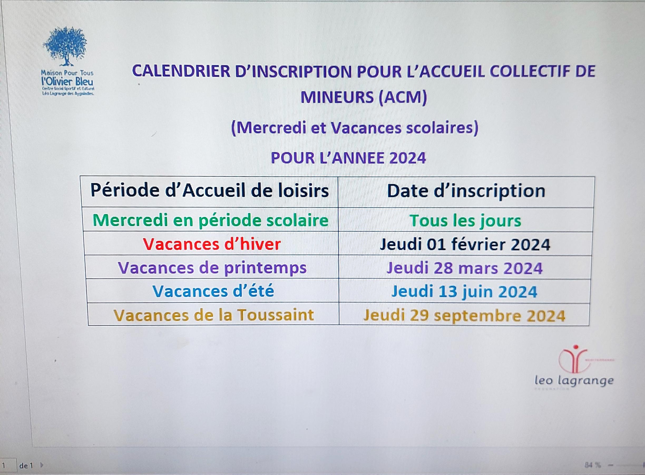 You are currently viewing CALENDRIER D’INSCRIPTION ACCUEIL DE LOISIRS 3-11 ANS