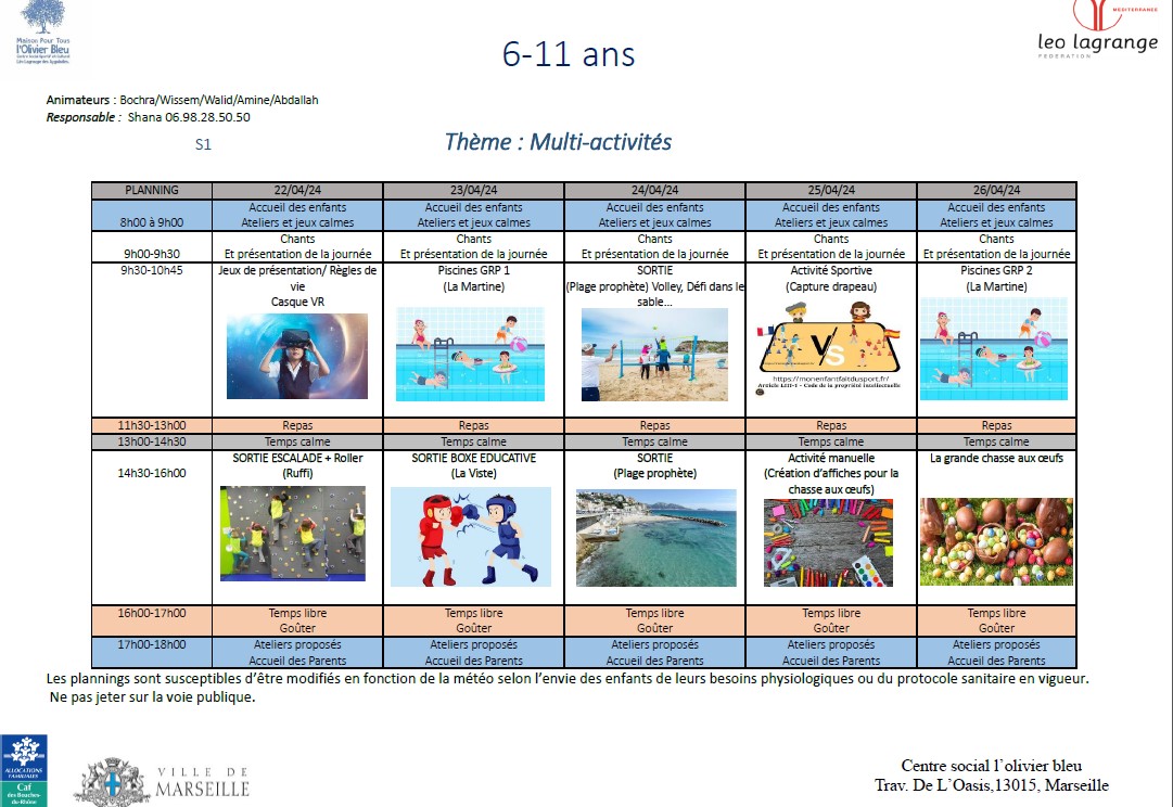 You are currently viewing PLANNING ACCUEIL DE LOISIRS VACANCES D’AVRIL 2024