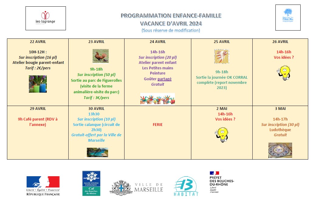 You are currently viewing PROGRAMMATION FAMILLE VACANCES D’AVRIL 2024
