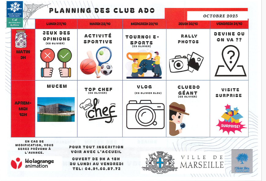 You are currently viewing PLANNING CLUB ADOS VACANCES DE LA TOUSSAINT 2025